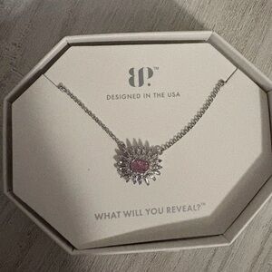 Sunburst of Sparkle Bomb Party Necklace Lab Created Pink Ice Crystal Rhodium Pl